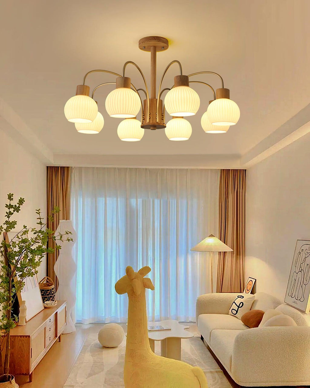 Lustra Chandelier en Bois à 6 Lumières en Verre Élégant - Neutralighting