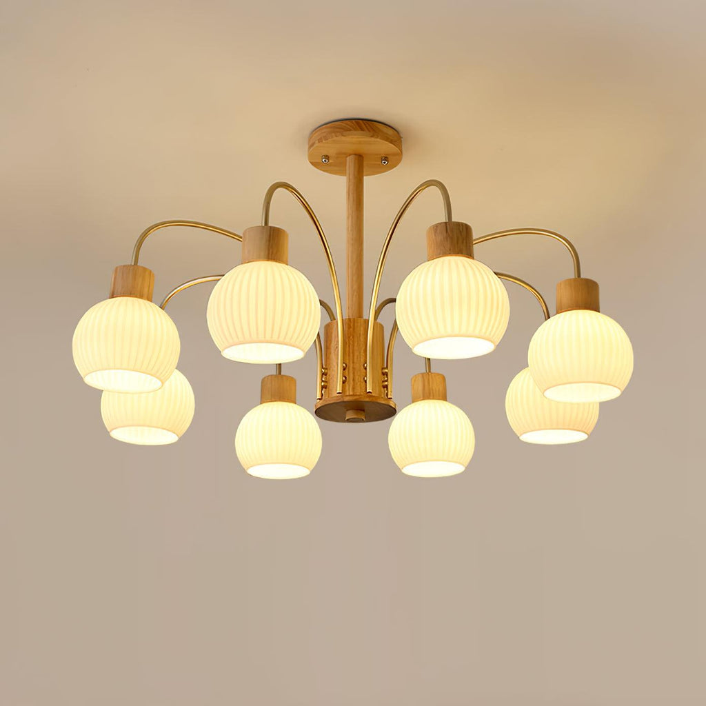 Lustra Chandelier en Bois à 6 Lumières en Verre Élégant - Neutralighting