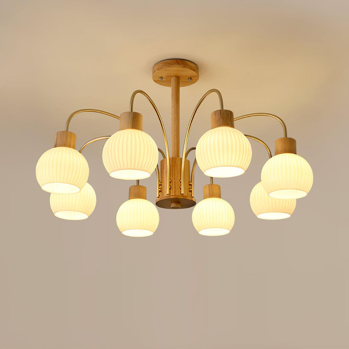 Lustra Chandelier en Bois à 6 Lumières en Verre Élégant - Neutralighting