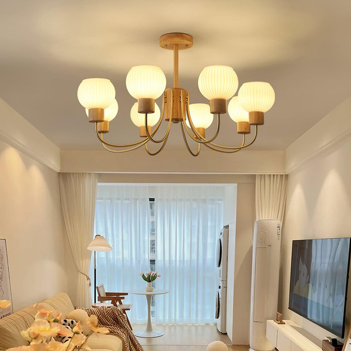 Lustra Chandelier en Bois à 6 Lumières en Verre Élégant - Neutralighting