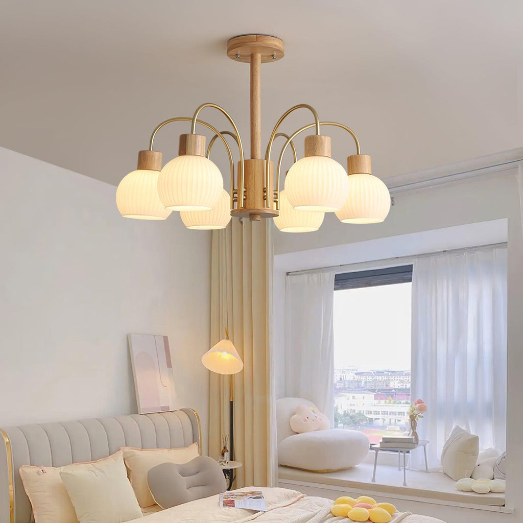 Lustra Chandelier en Bois à 6 Lumières en Verre Élégant - Neutralighting
