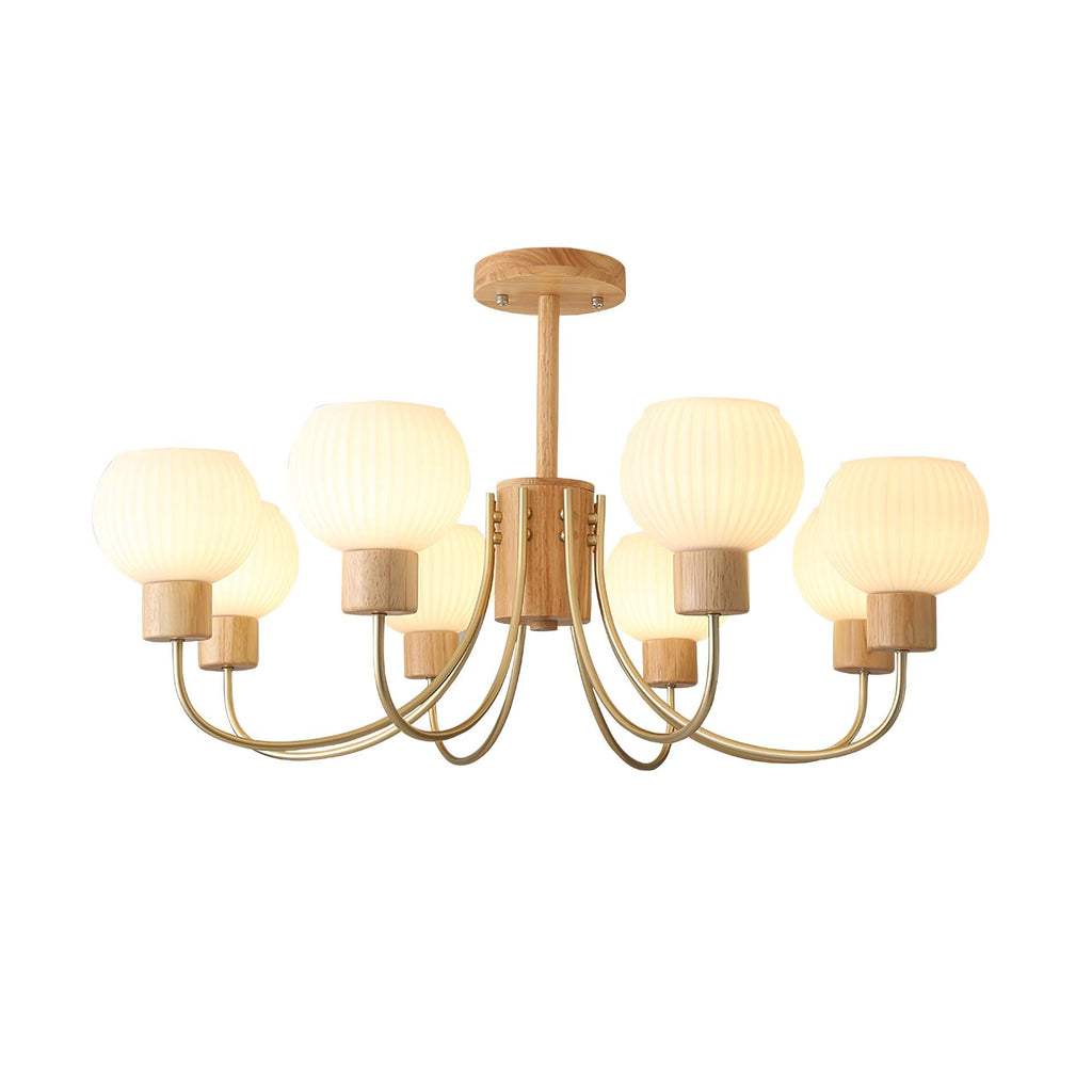 Lustra Chandelier en Bois à 6 Lumières en Verre Élégant - Neutralighting
