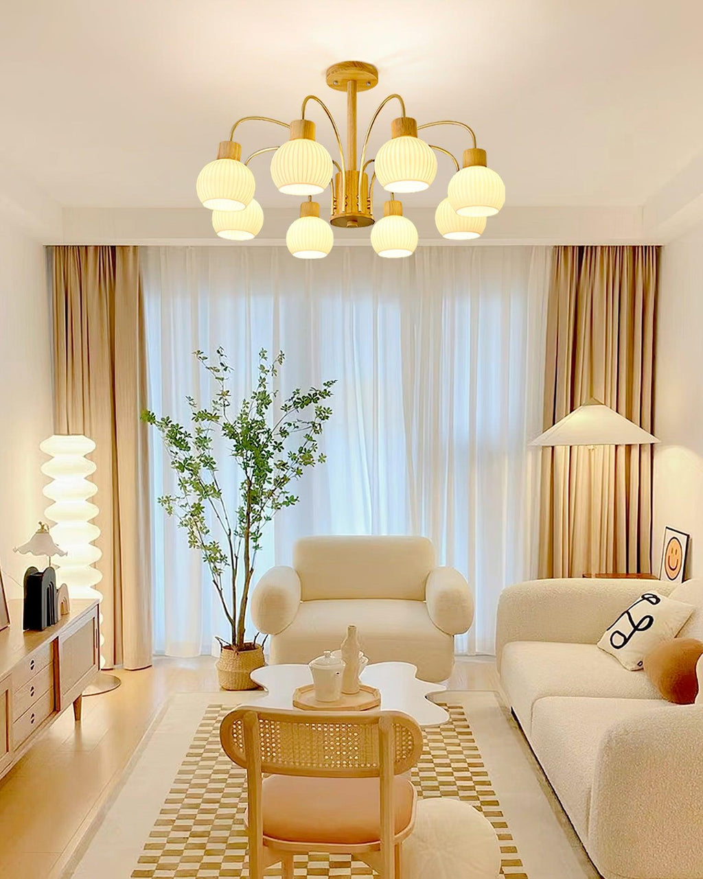 Lustra Chandelier en Bois à 6 Lumières en Verre Élégant - Neutralighting