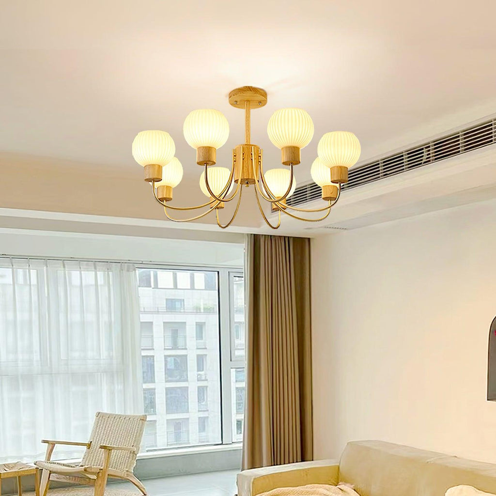 Lustra Chandelier en Bois à 6 Lumières en Verre Élégant - Neutralighting