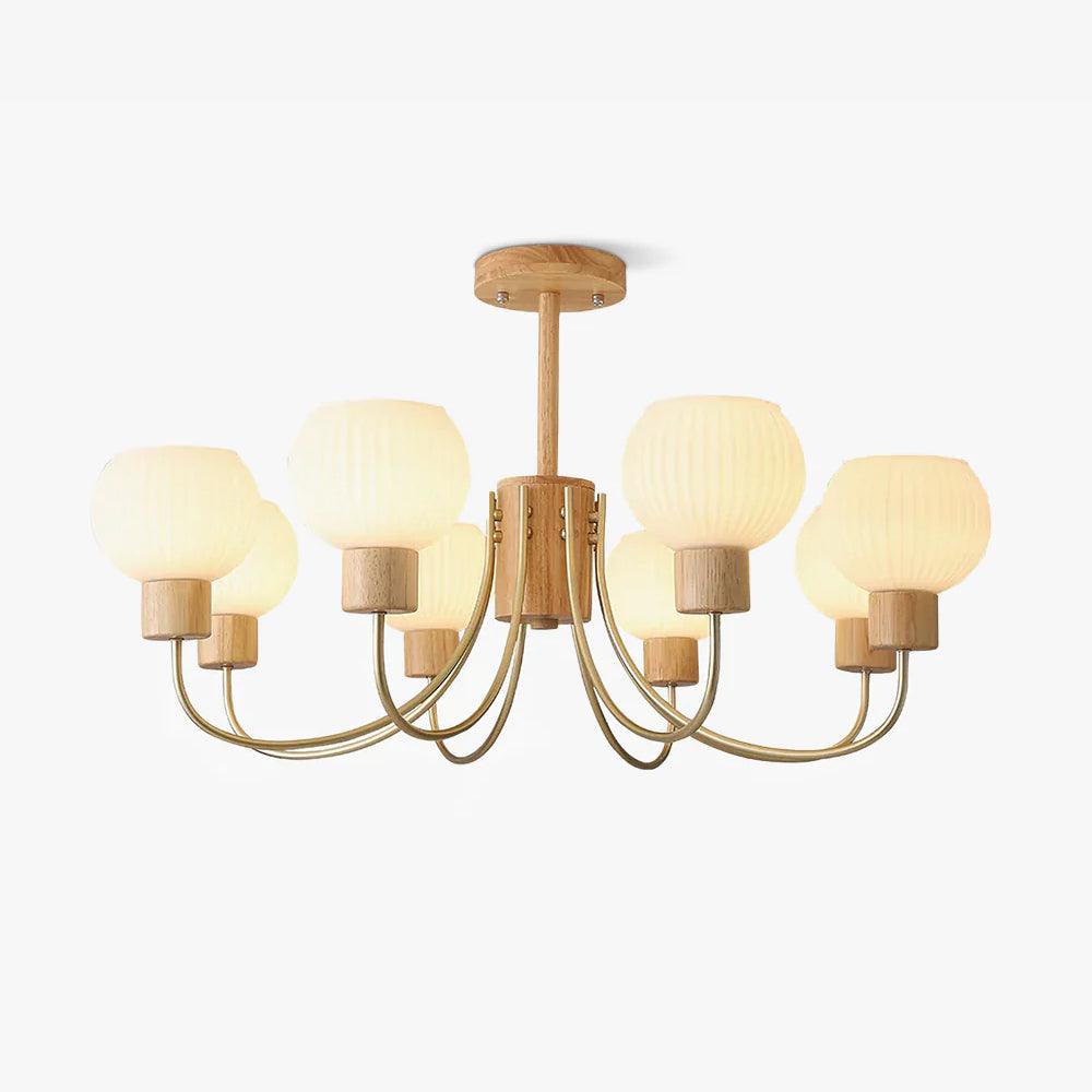 Lustra Chandelier en Bois à 6 Lumières en Verre Élégant - Neutralighting