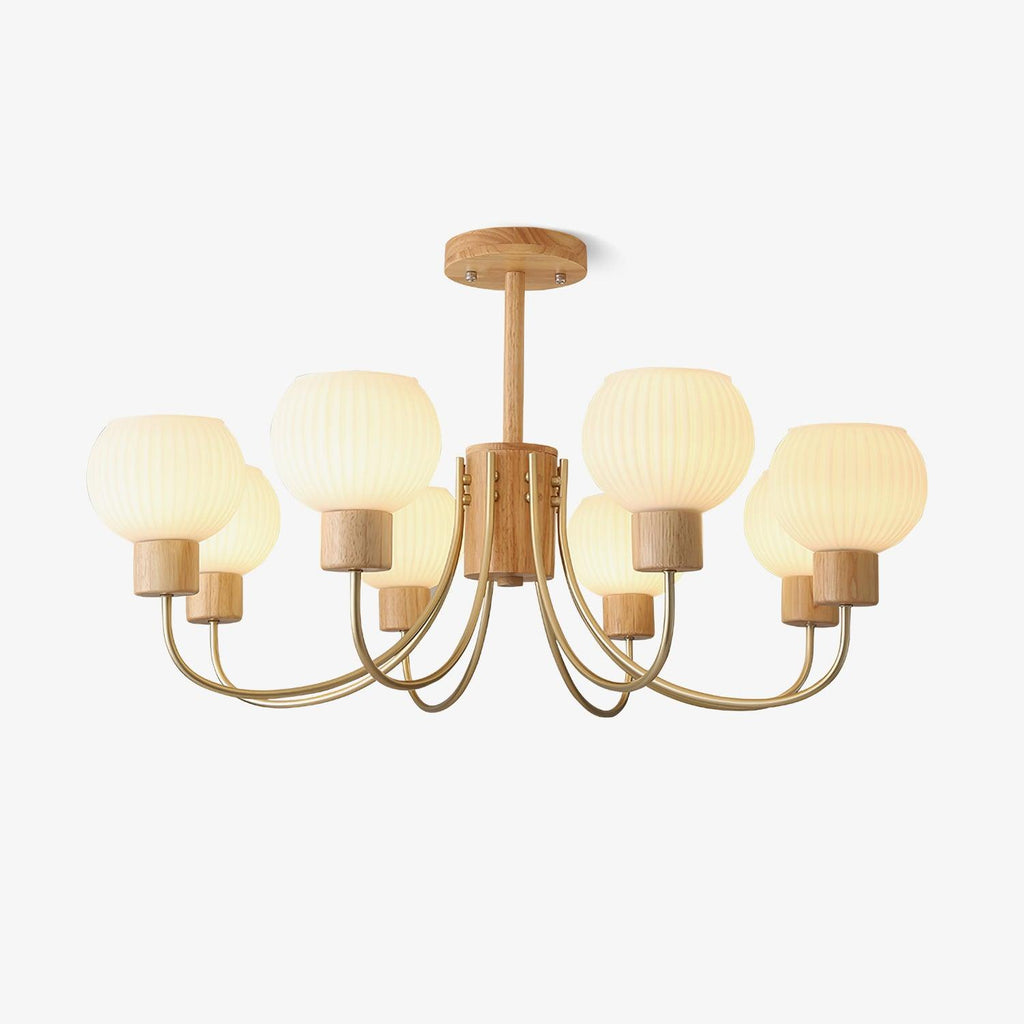 Lustra Chandelier en Bois à 6 Lumières en Verre Élégant - Neutralighting
