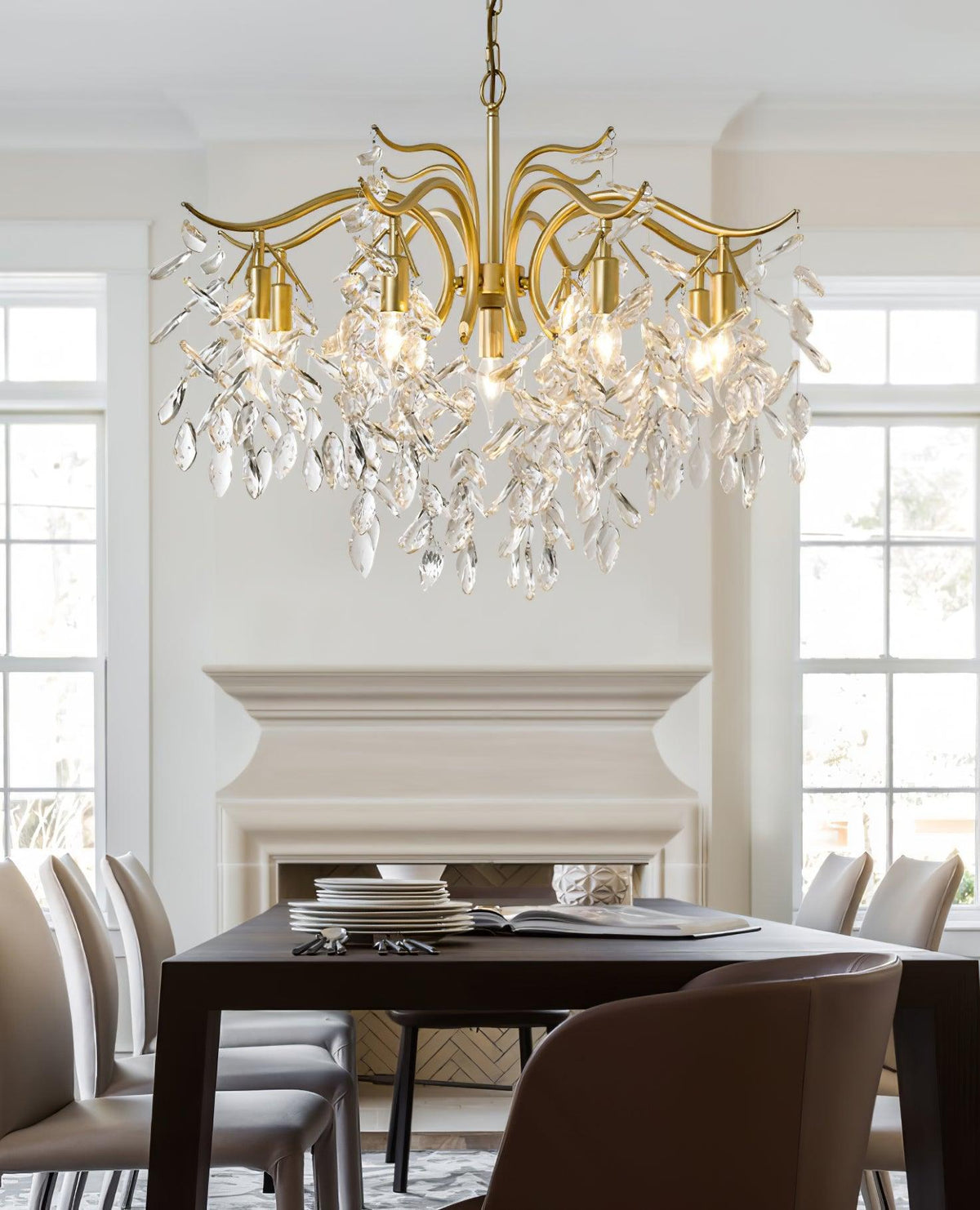 Lustra Chandelier Fer Cristal Feuille - Neutralighting