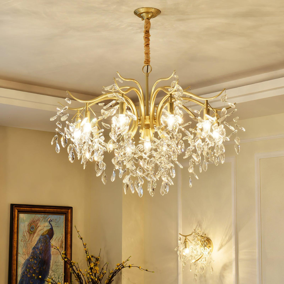 Lustra Chandelier Fer Cristal Feuille - Neutralighting