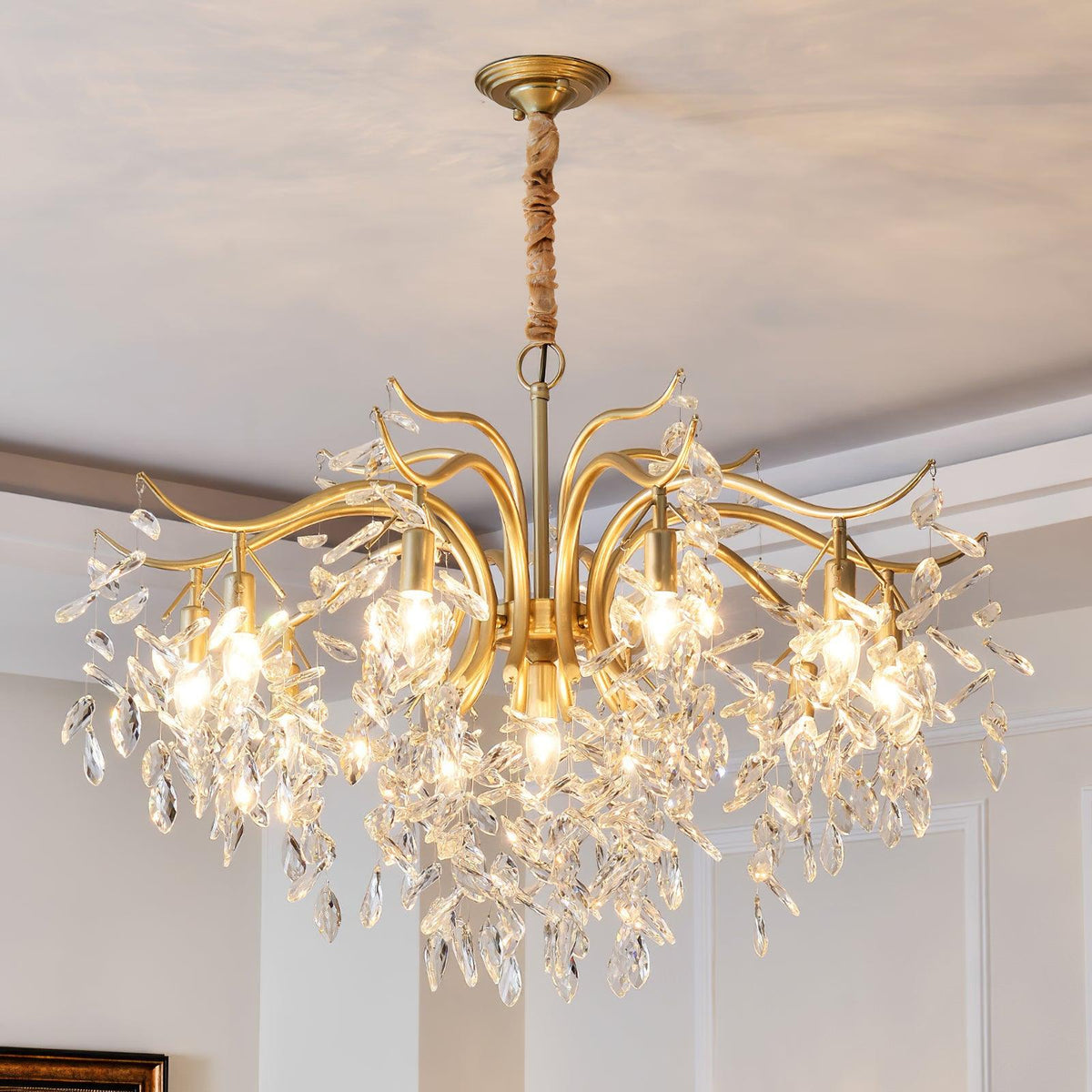 Lustra Chandelier Fer Cristal Feuille - Neutralighting