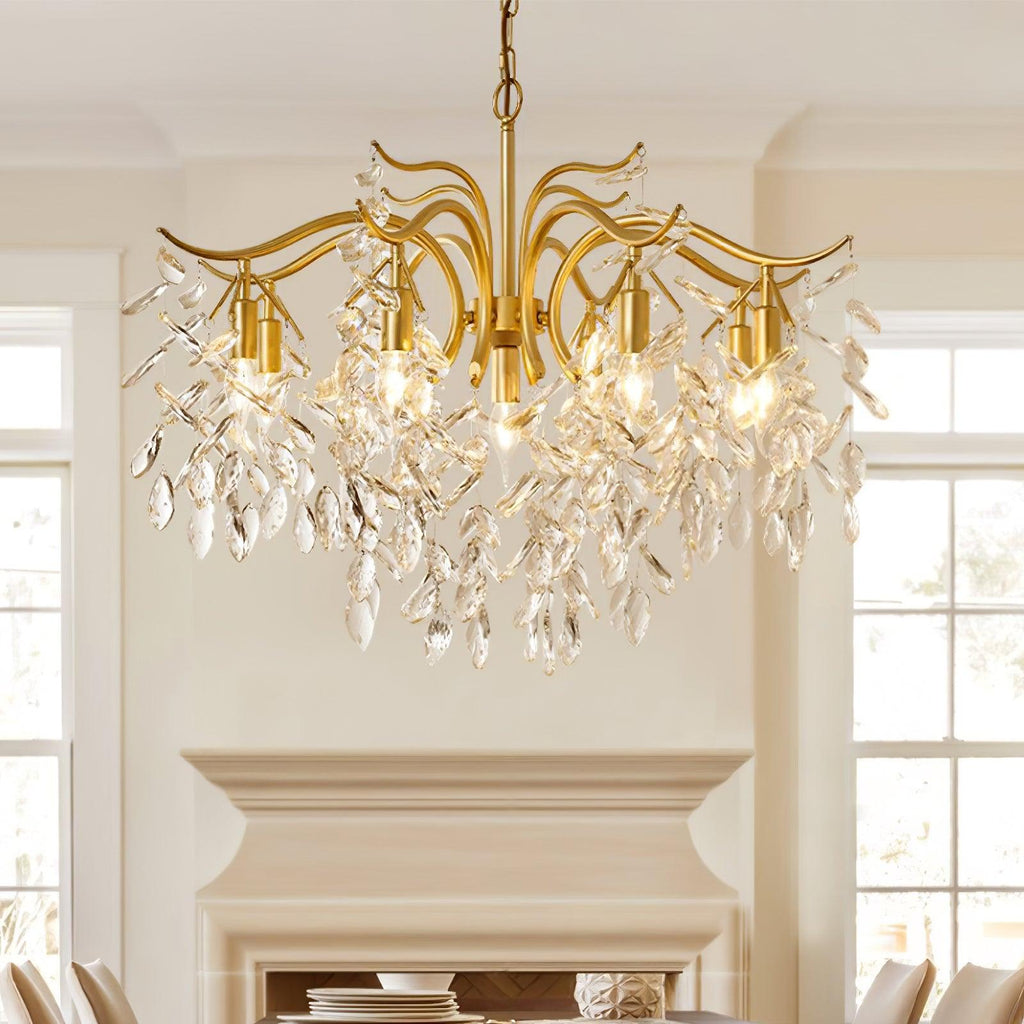 Lustra Chandelier Fer Cristal Feuille - Neutralighting