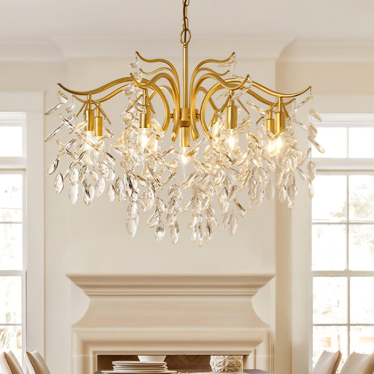 Lustra Chandelier Fer Cristal Feuille - Neutralighting