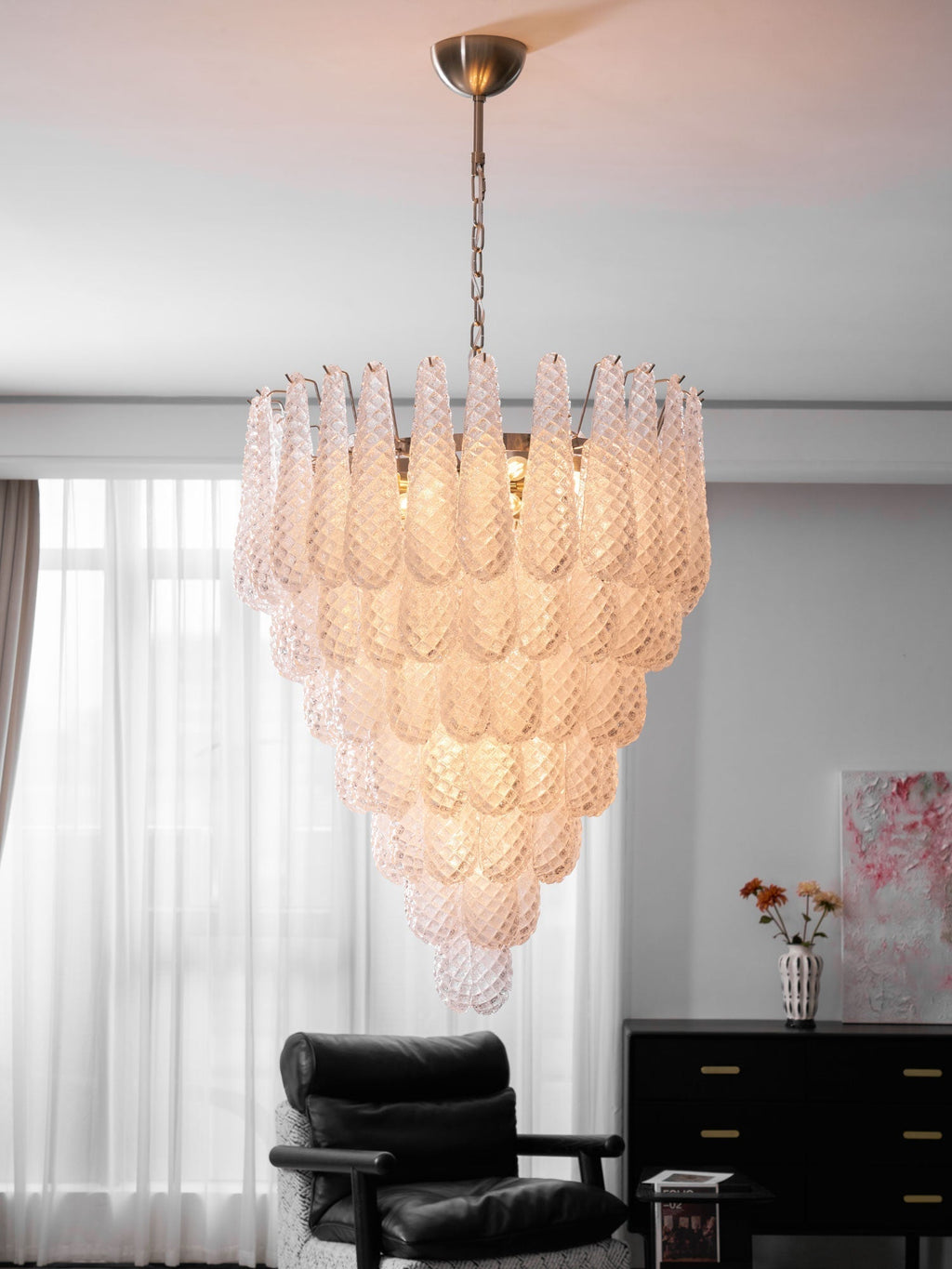 Aurora Chandelier Gouttes Transparentes en Verre de Murano. - Neutralighting