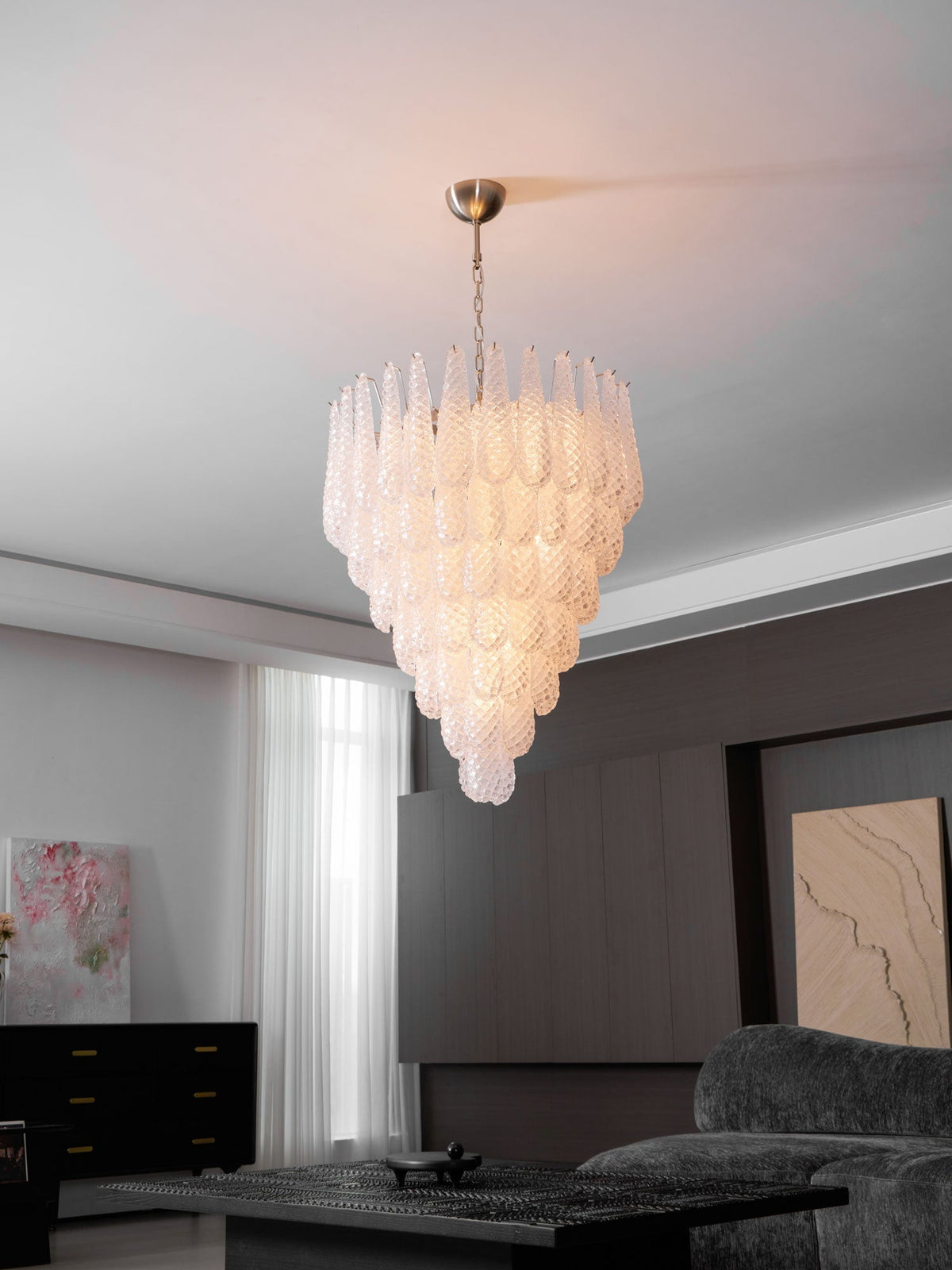 Aurora Chandelier Gouttes Transparentes en Verre de Murano. - Neutralighting