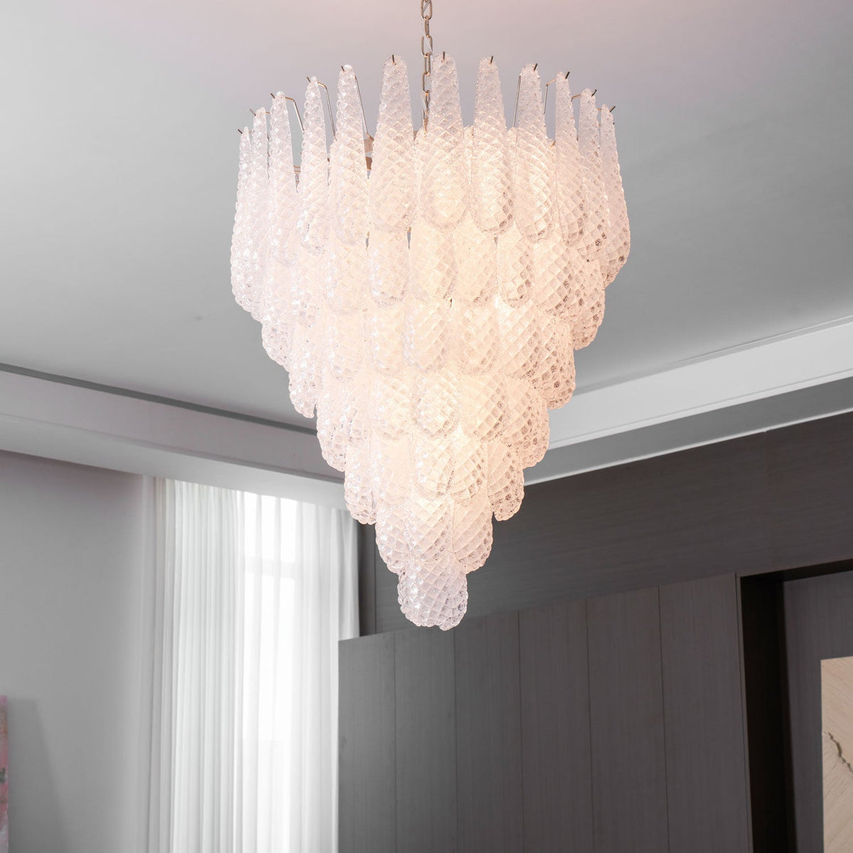 Aurora Chandelier Gouttes Transparentes en Verre de Murano. - Neutralighting