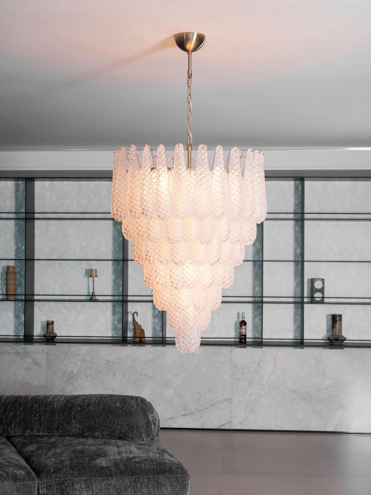 Aurora Chandelier Gouttes Transparentes en Verre de Murano. - Neutralighting