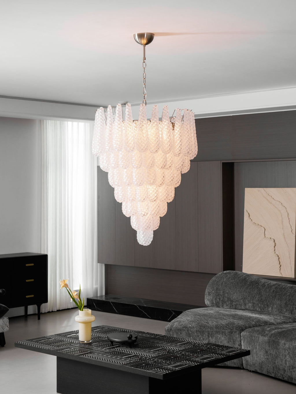 Aurora Chandelier Gouttes Transparentes en Verre de Murano. - Neutralighting