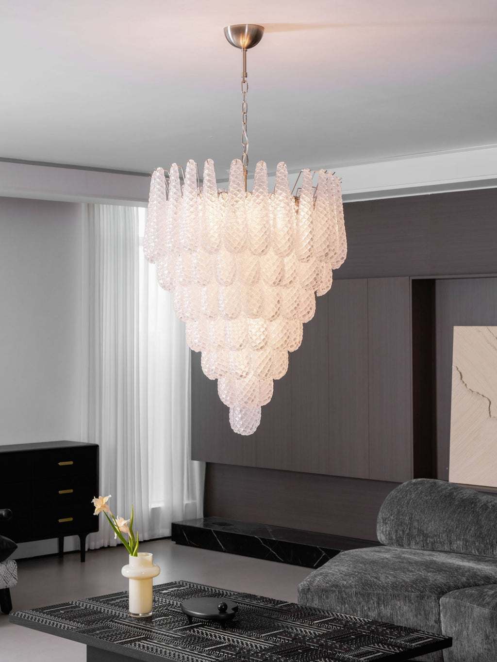 Aurora Chandelier Gouttes Transparentes en Verre de Murano. - Neutralighting