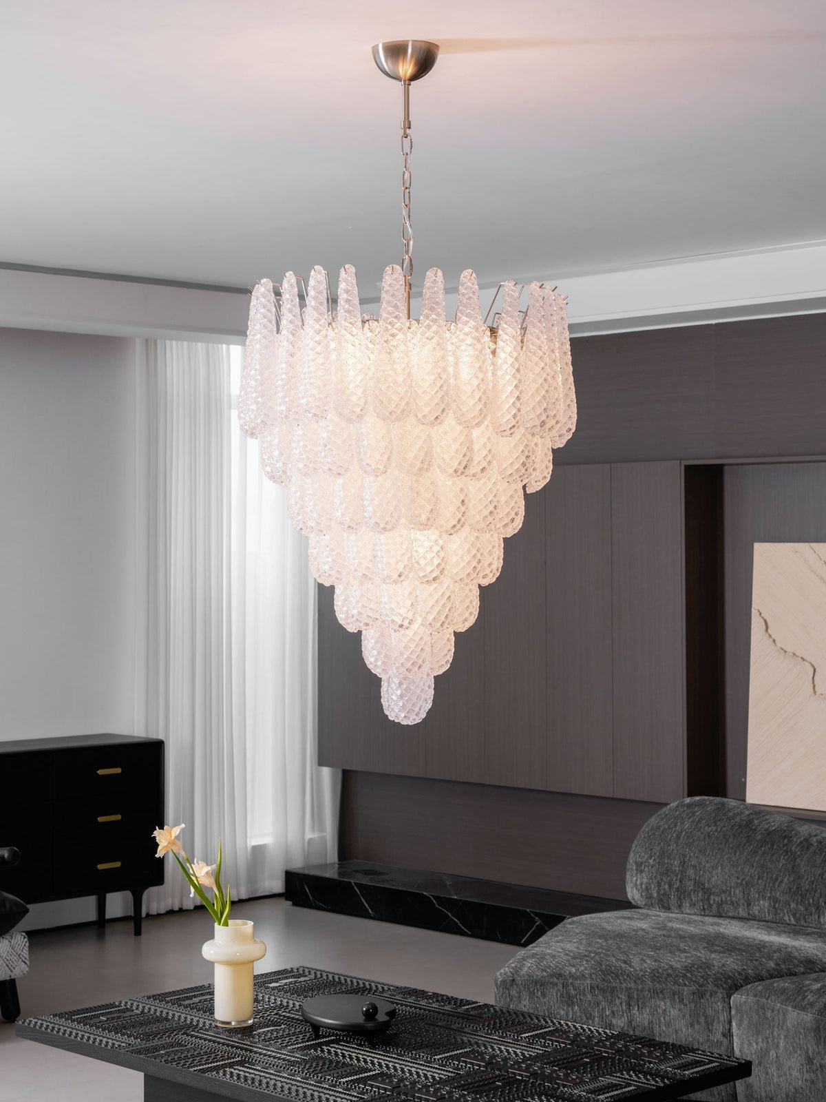 Aurora Chandelier Gouttes Transparentes en Verre de Murano. - Neutralighting