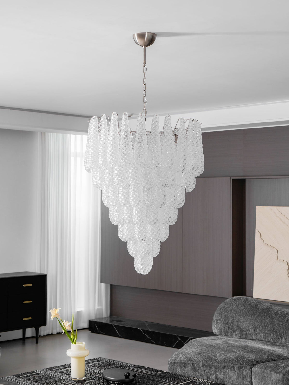 Aurora Chandelier Gouttes Transparentes en Verre de Murano. - Neutralighting
