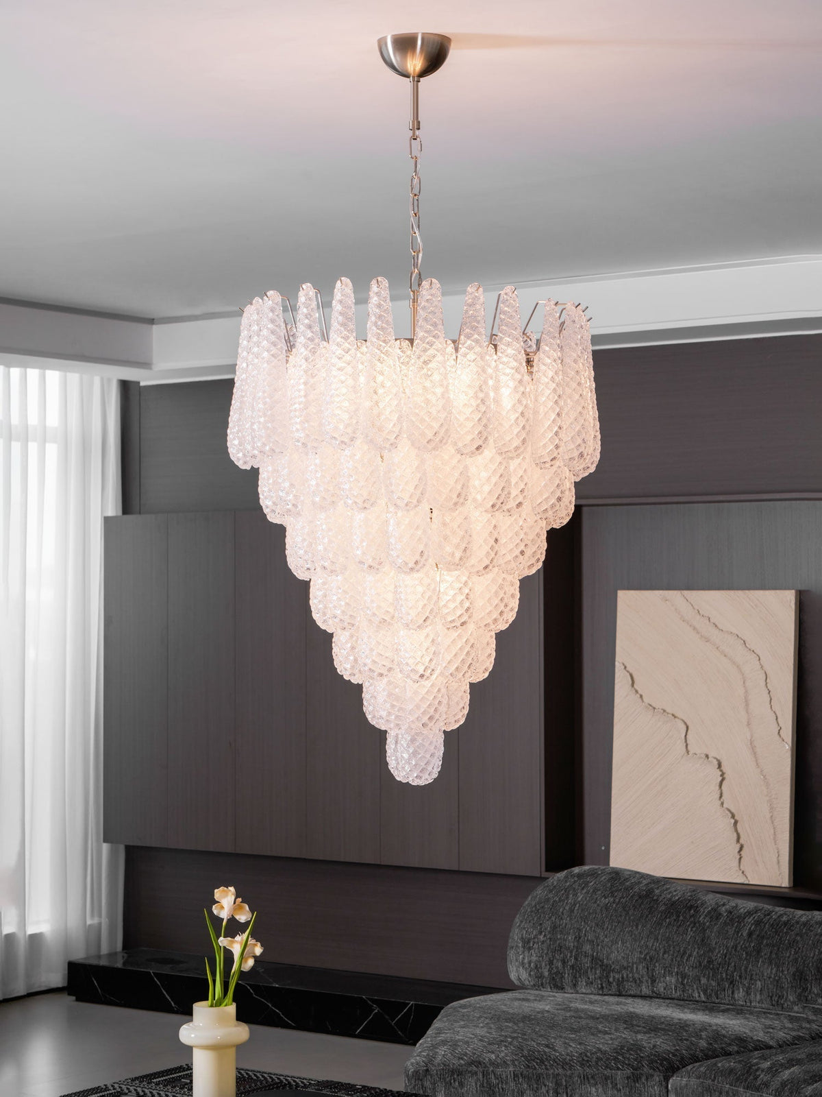 Aurora Chandelier Gouttes Transparentes en Verre de Murano. - Neutralighting