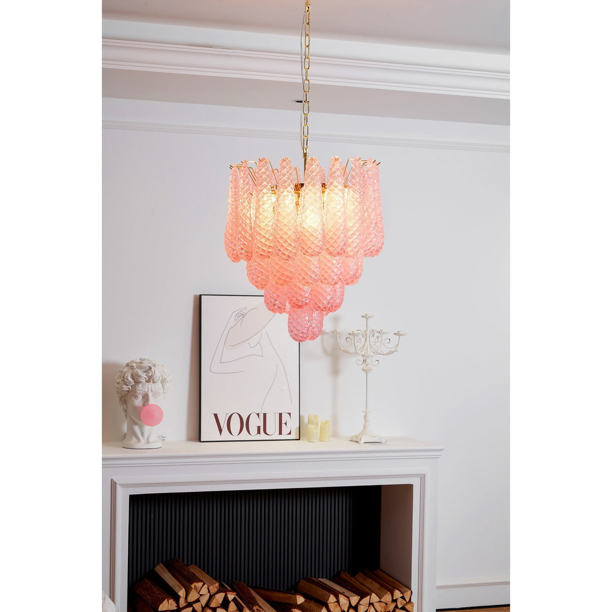 Junto Lustre Goutte Rose Métal Verre Luxe - Neutralighting