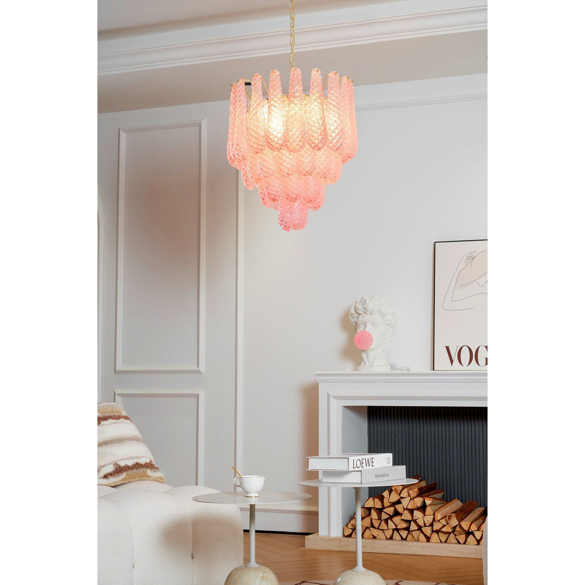 Junto Lustre Goutte Rose Métal Verre Luxe - Neutralighting