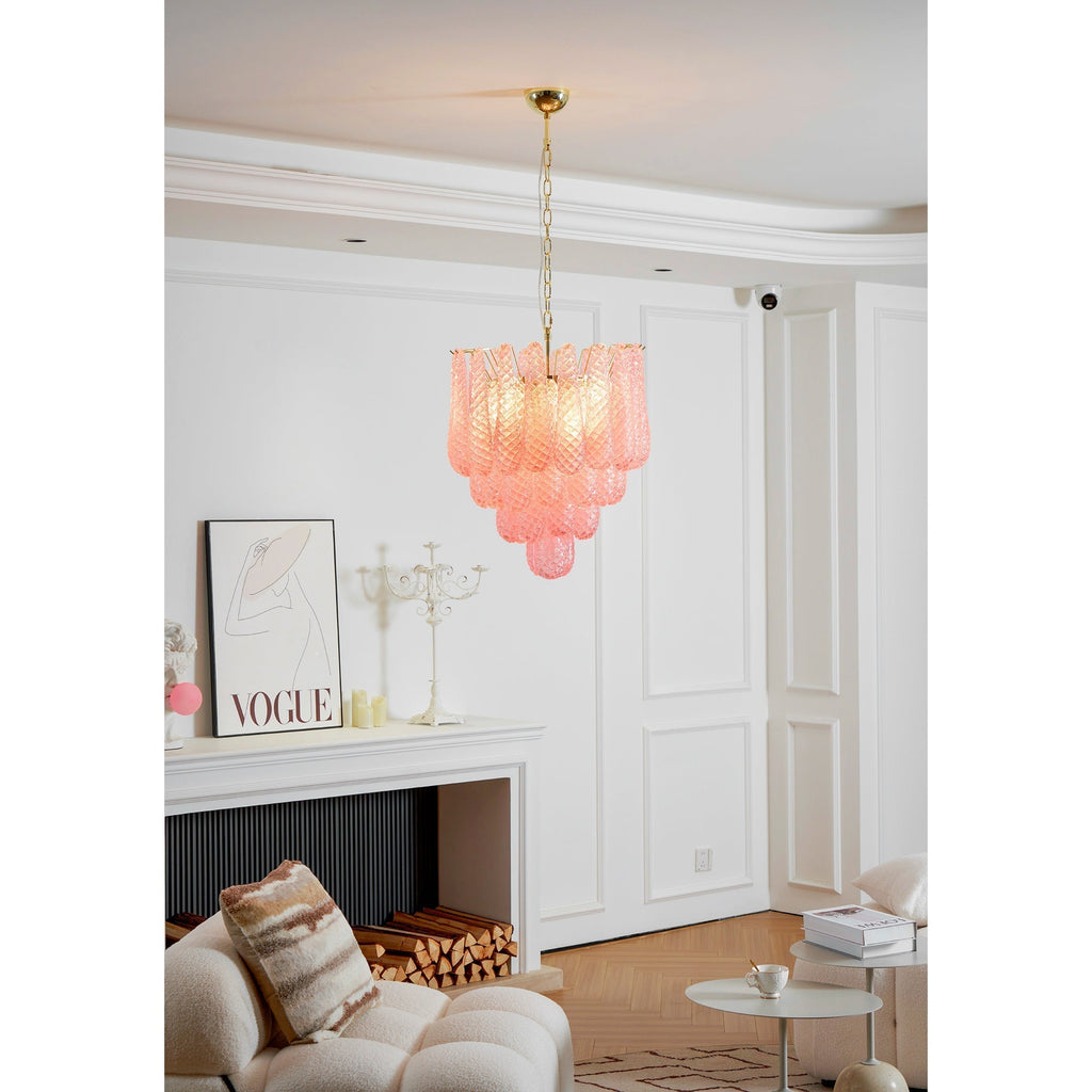 Junto Lustre Goutte Rose Métal Verre Luxe - Neutralighting