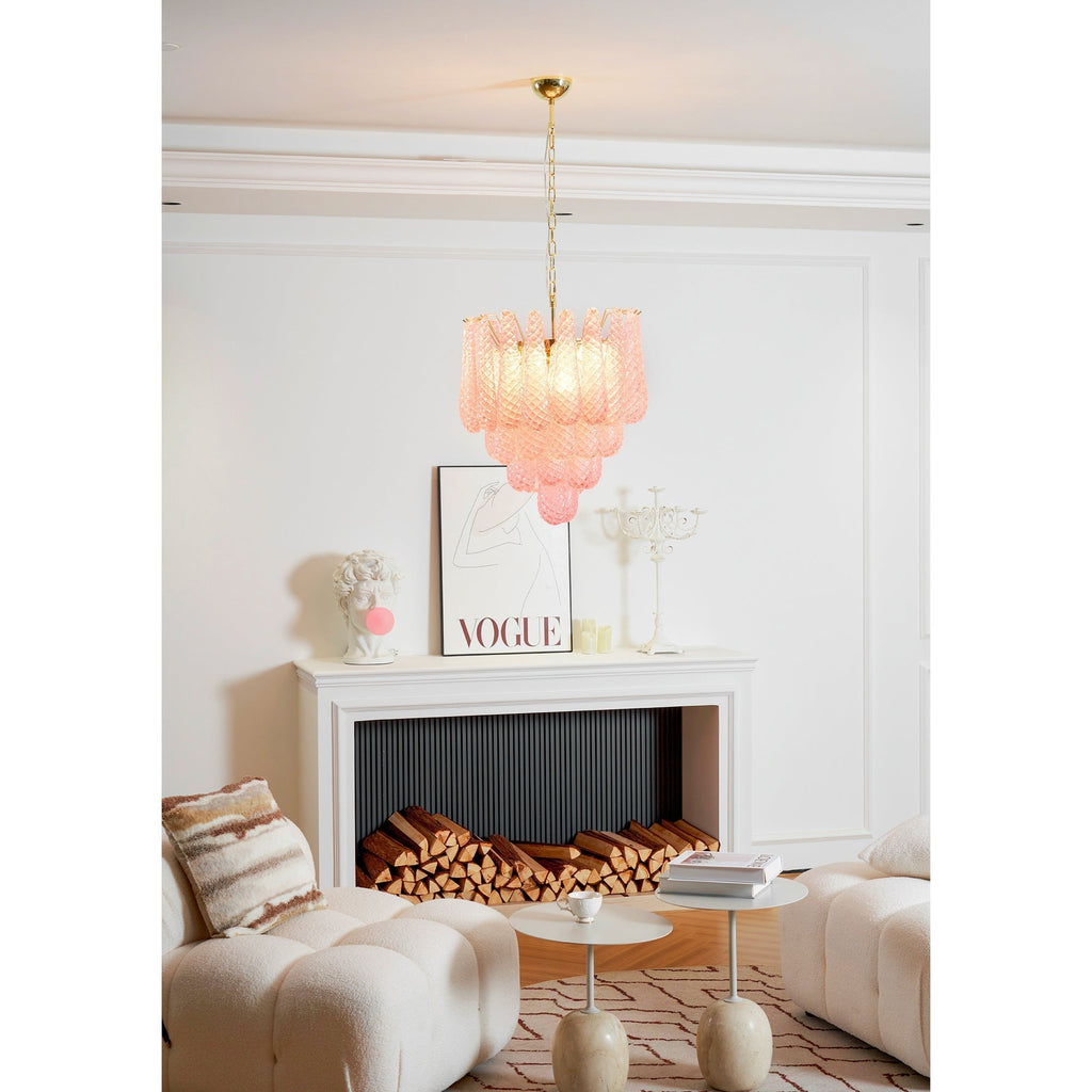 Junto Lustre Goutte Rose Métal Verre Luxe - Neutralighting