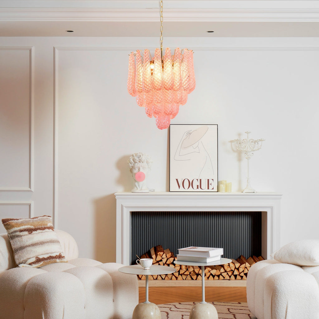 Junto Lustre Goutte Rose Métal Verre Luxe - Neutralighting