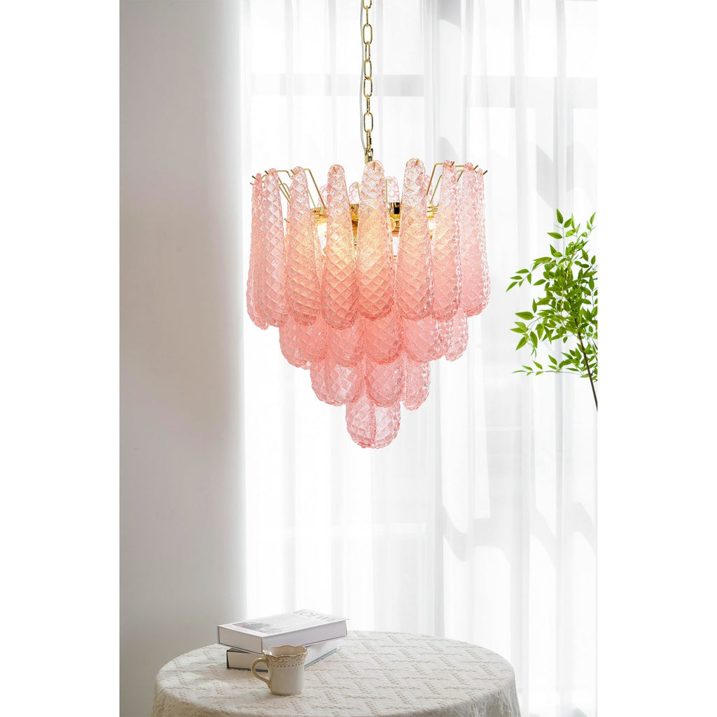 Junto Lustre Goutte Rose Métal Verre Luxe - Neutralighting