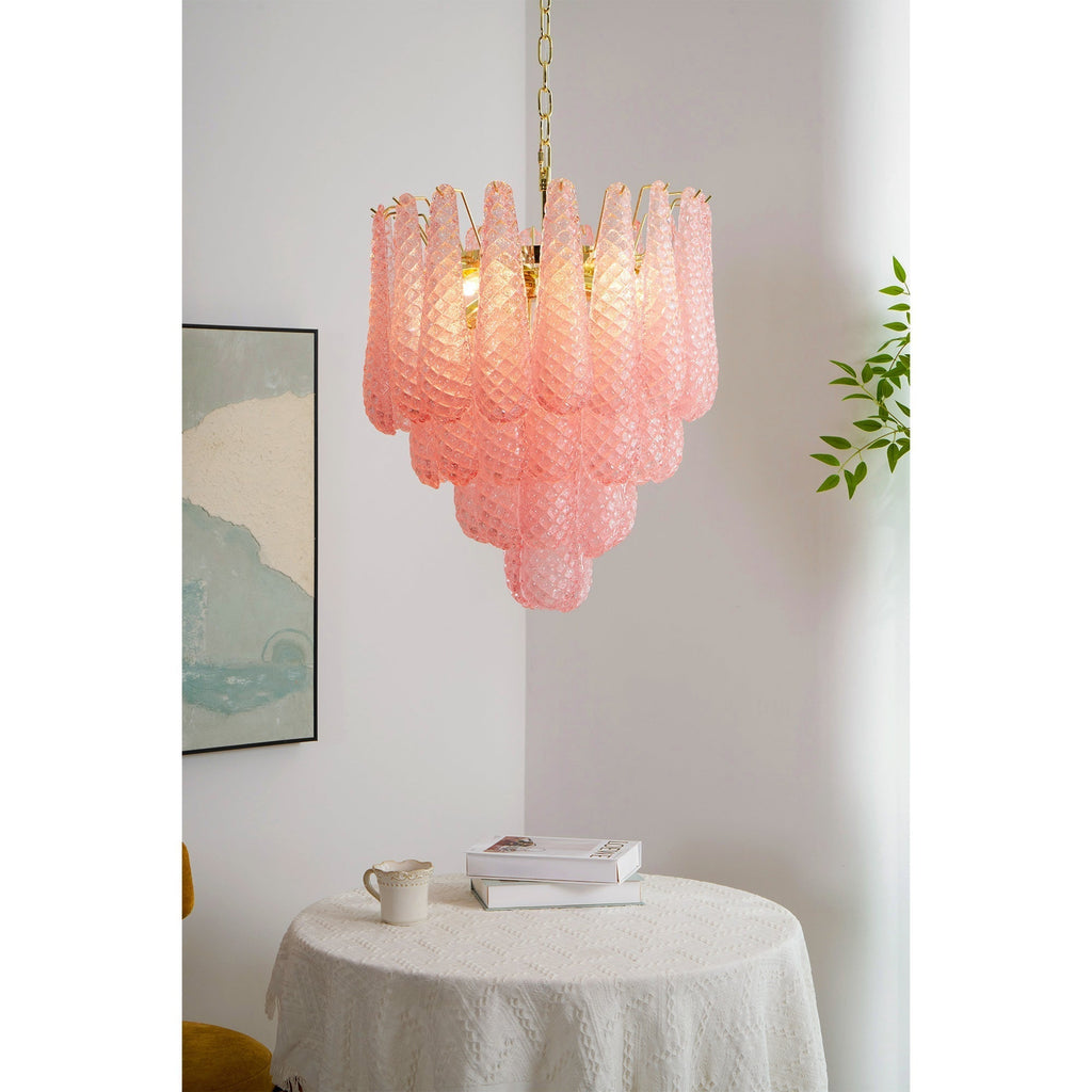 Junto Lustre Goutte Rose Métal Verre Luxe - Neutralighting