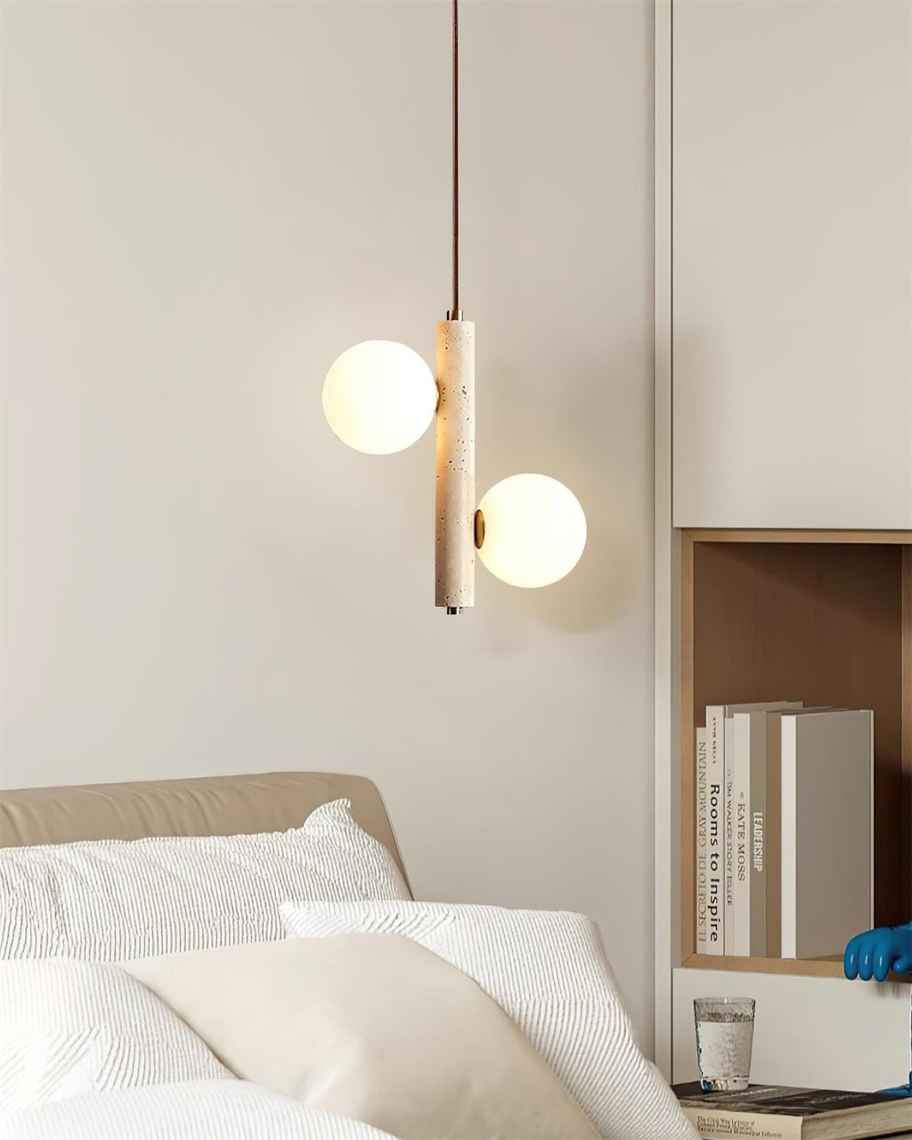 Orbitra Suspension Verticale Travertin Verre - Neutralighting