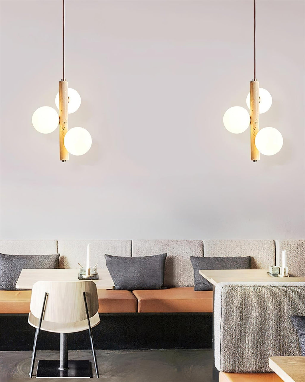 Orbitra Suspension Verticale Travertin Verre - Neutralighting