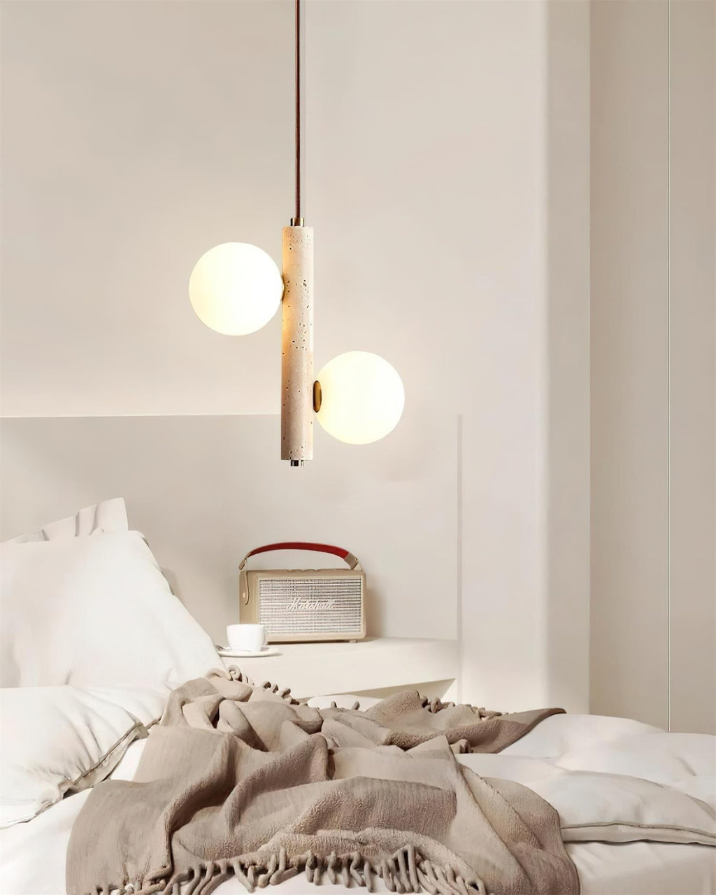 Orbitra Suspension Verticale Travertin Verre - Neutralighting