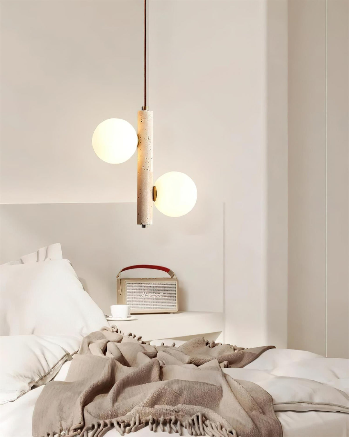 Orbitra Suspension Verticale Travertin Verre - Neutralighting