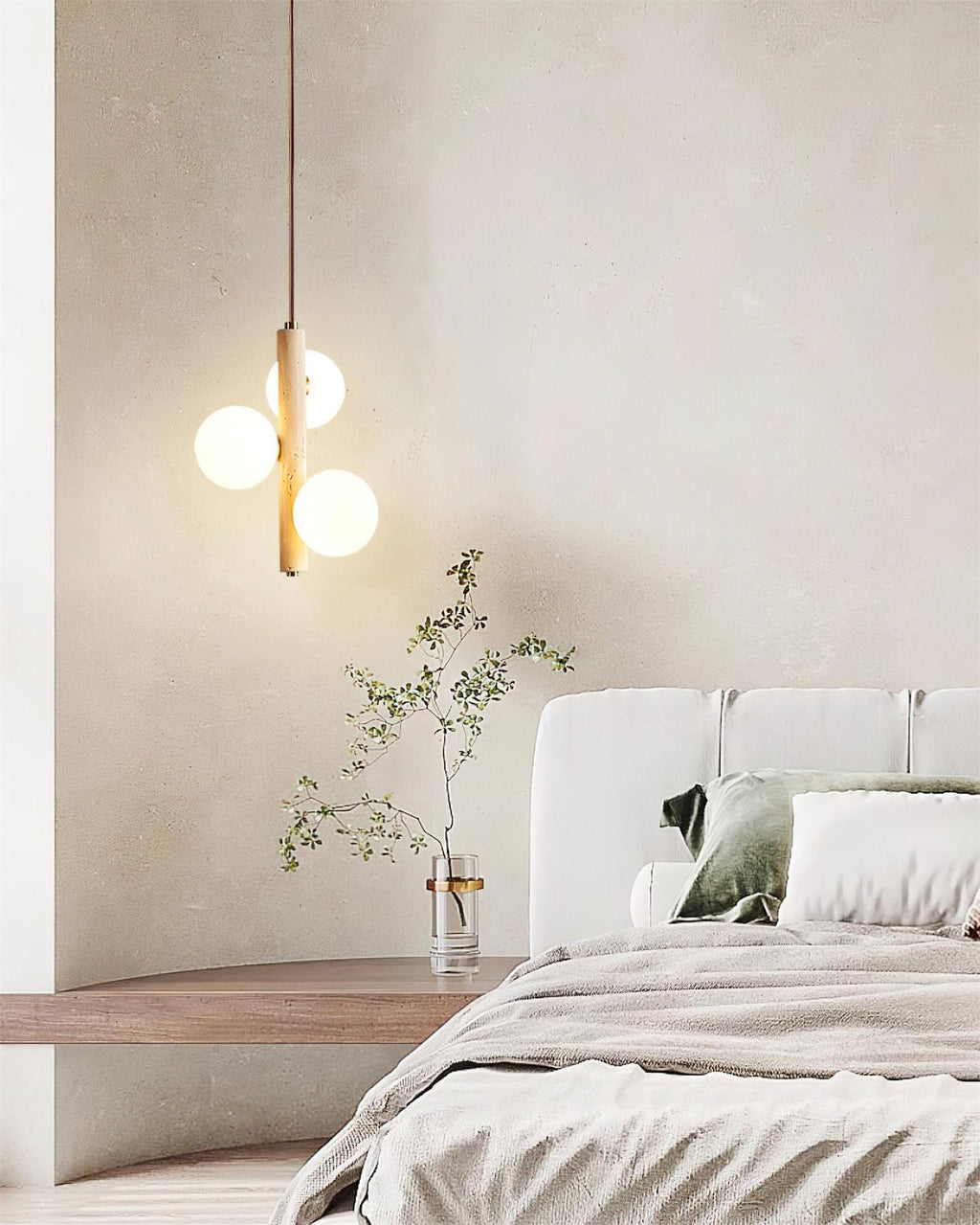 Orbitra Suspension Verticale Travertin Verre - Neutralighting
