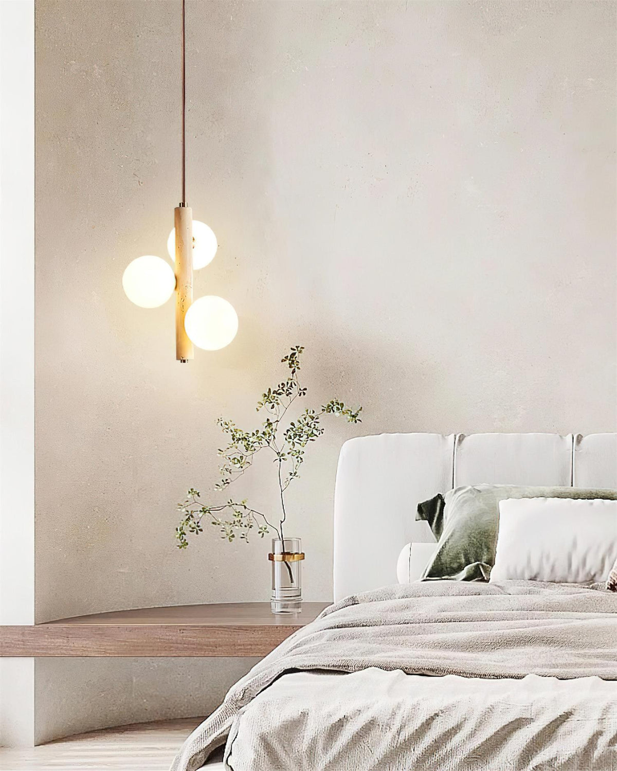 Orbitra Suspension Verticale Travertin Verre - Neutralighting