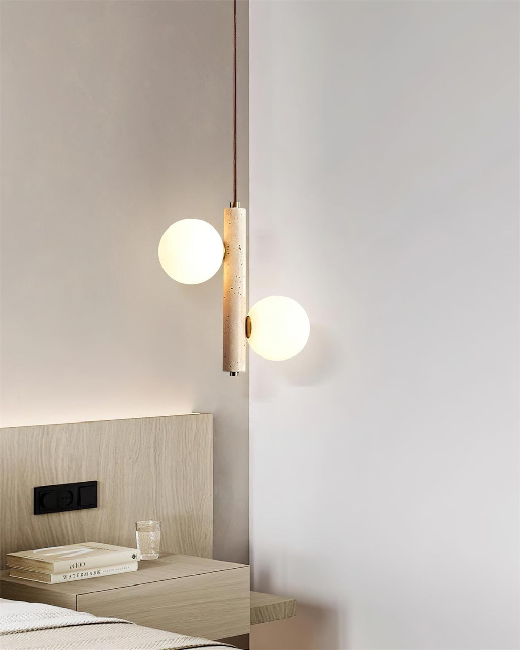 Orbitra Suspension Verticale Travertin Verre - Neutralighting