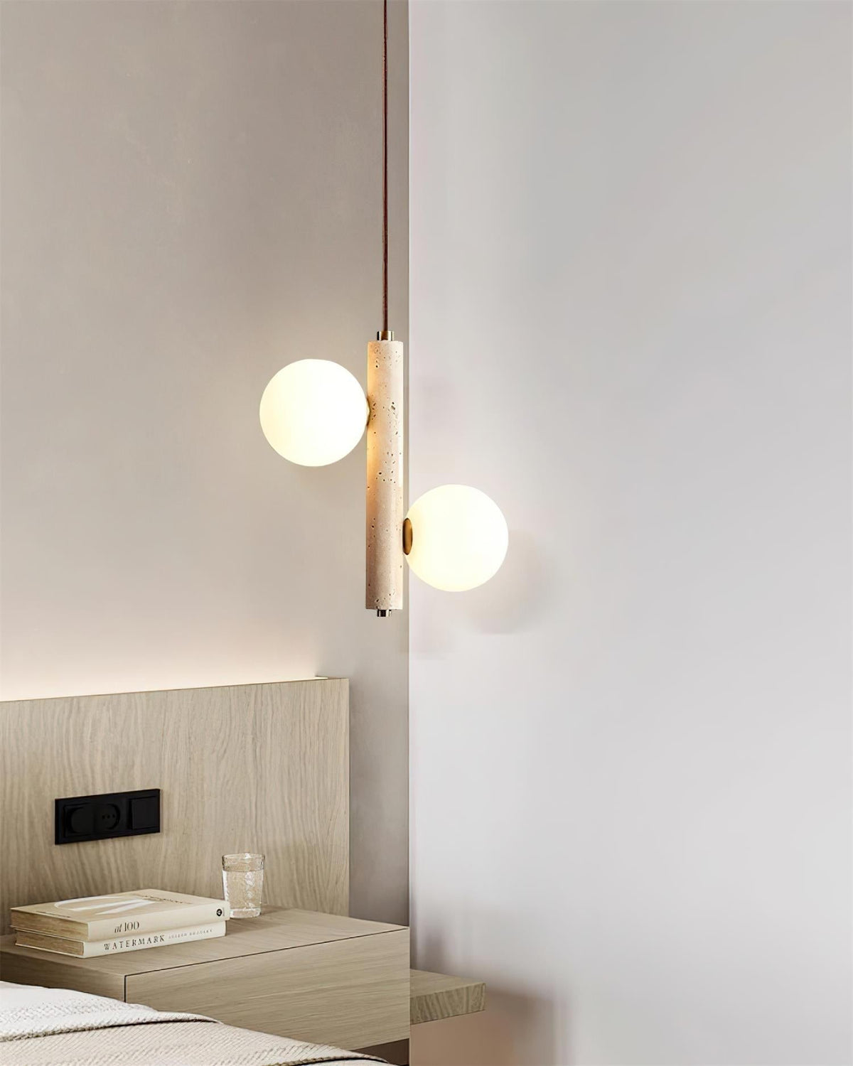 Orbitra Suspension Verticale Travertin Verre - Neutralighting