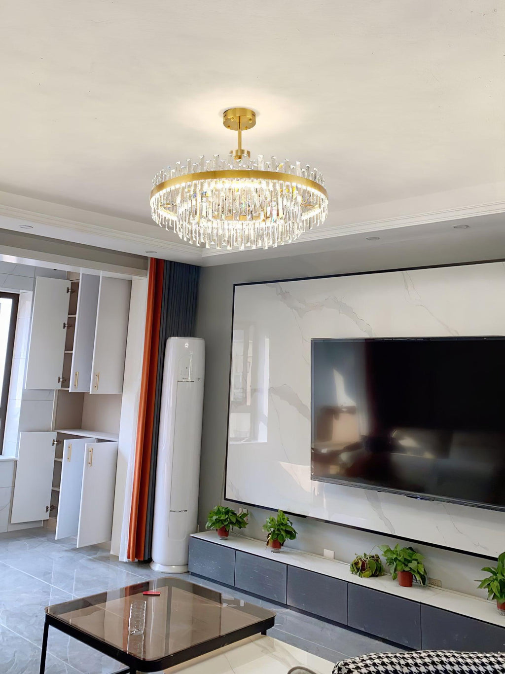 Lustra Chandelier Élégant en Cristal et Laiton en Forme de Tambour - Neutralighting