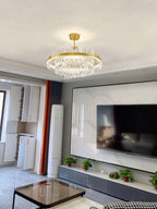 Lustra Chandelier Élégant en Cristal et Laiton en Forme de Tambour - Neutralighting