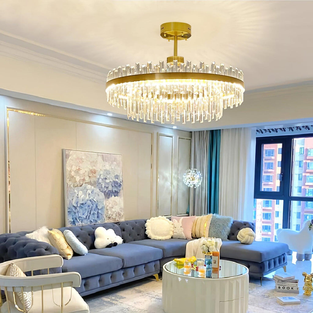 Lustra Chandelier Élégant en Cristal et Laiton en Forme de Tambour - Neutralighting