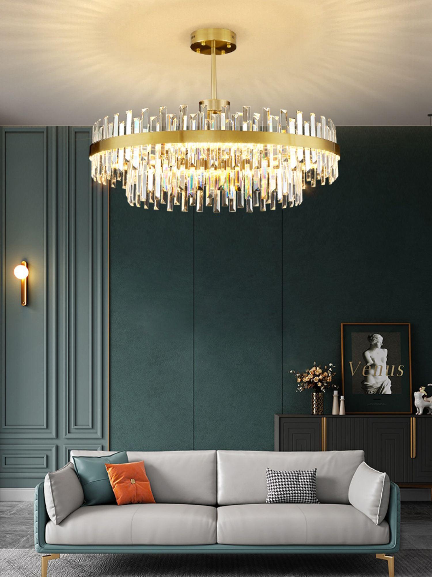 Lustra Chandelier Élégant en Cristal et Laiton en Forme de Tambour - Neutralighting