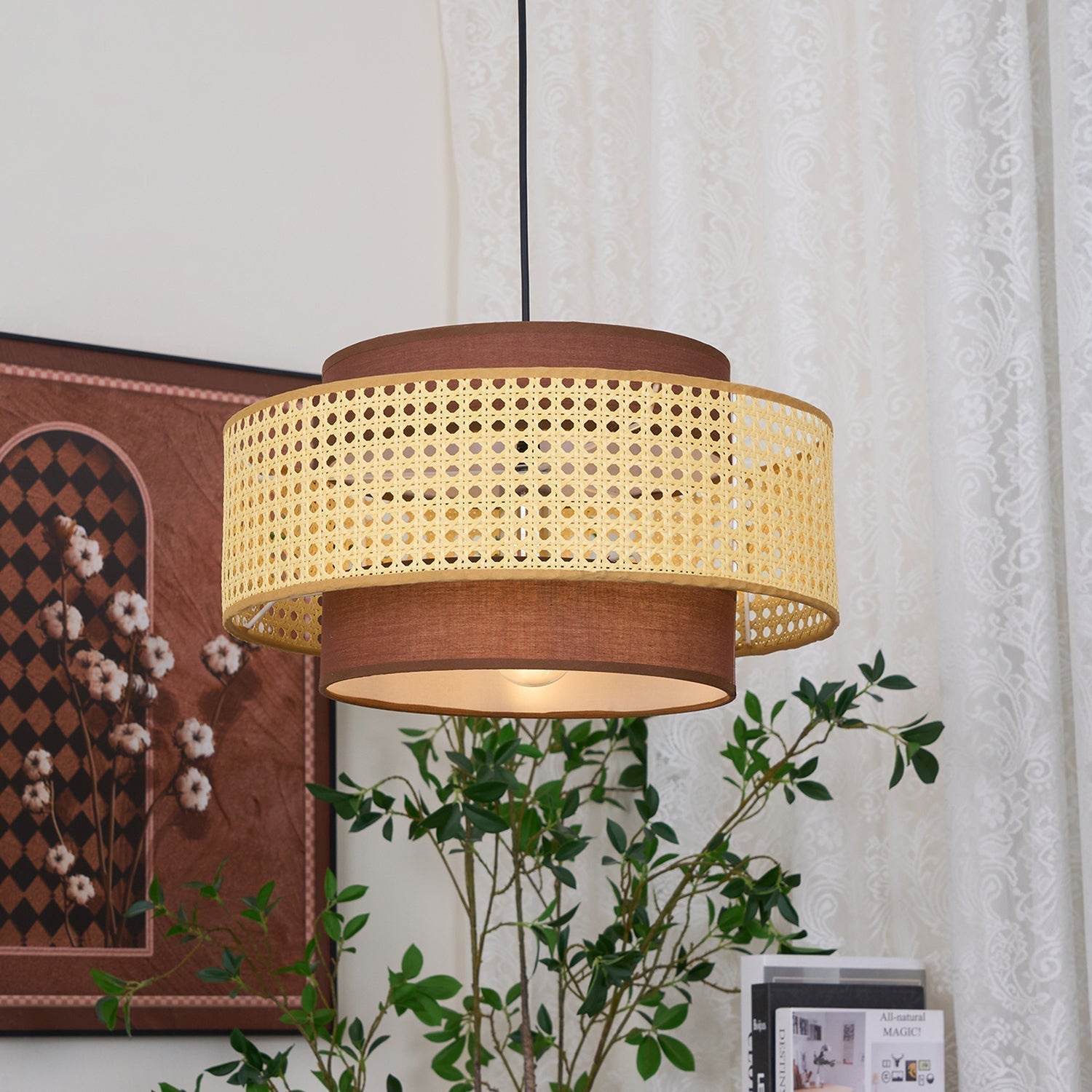 Zerither Lampe Pendante Rattan Tissu - Neutralighting