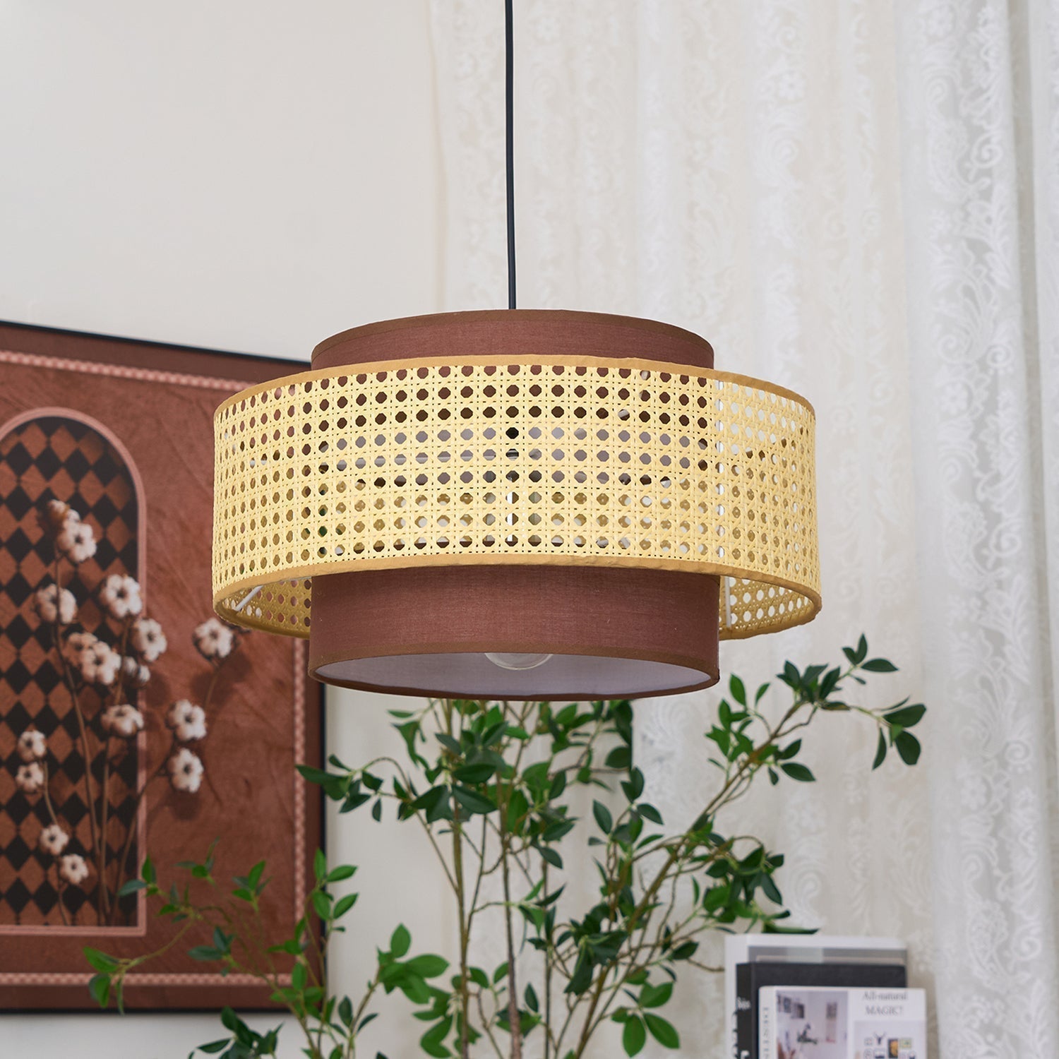 Zerither Lampe Pendante Rattan Tissu - Neutralighting