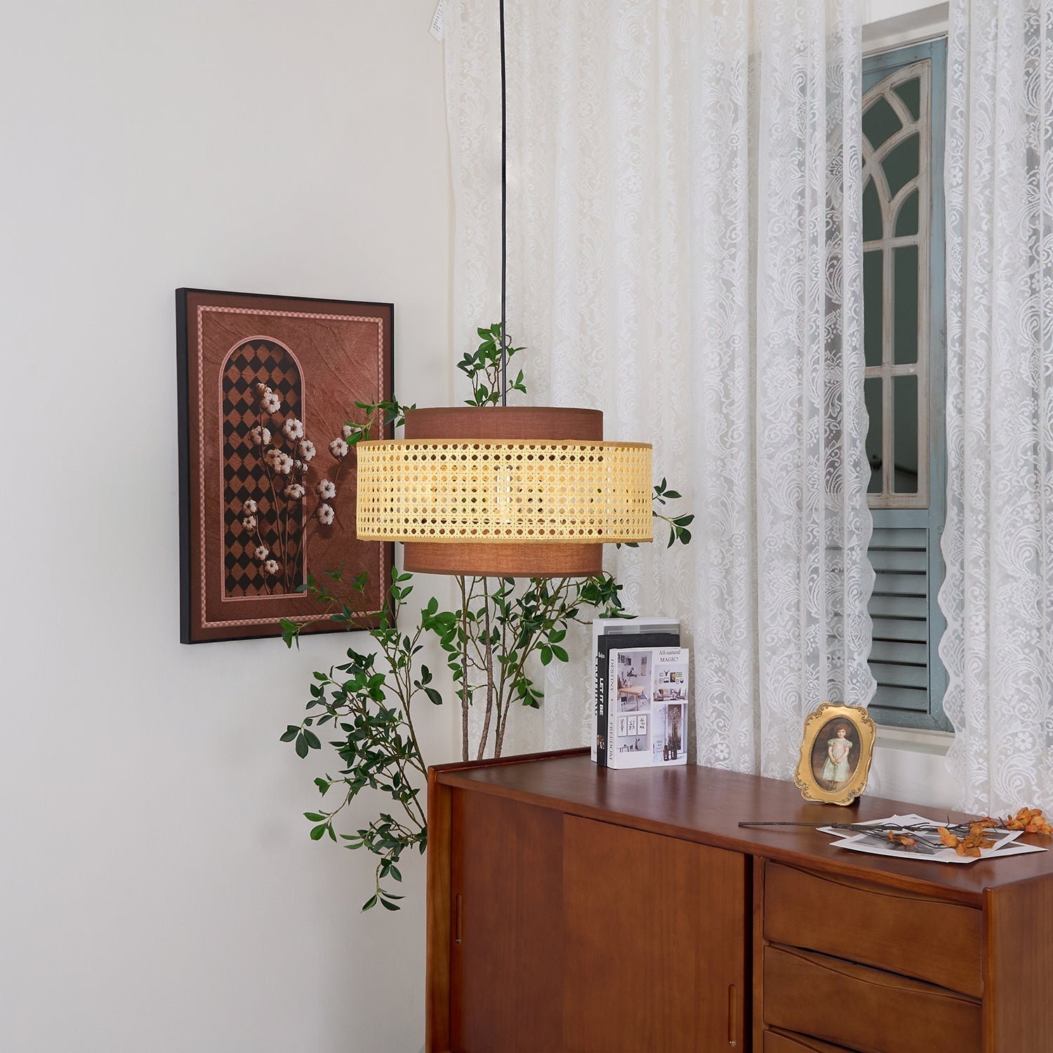 Zerither Lampe Pendante Rattan Tissu - Neutralighting