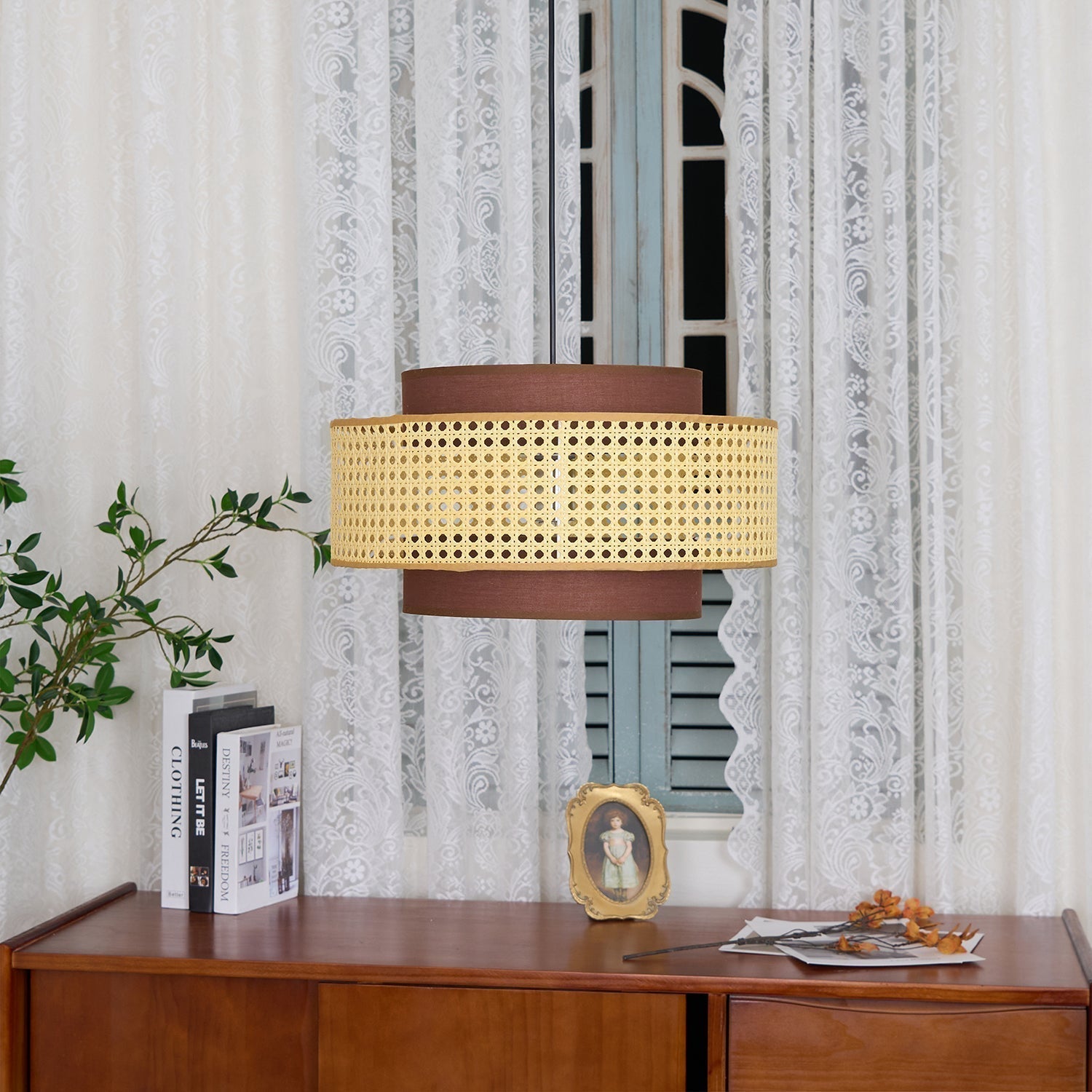 Zerither Lampe Pendante Rattan Tissu - Neutralighting