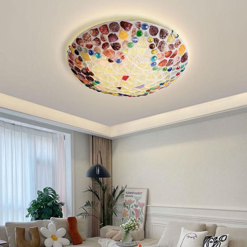 Tiffany Rustique Plafonnier Métal Verre Chambre À Coucher - Neutralighting