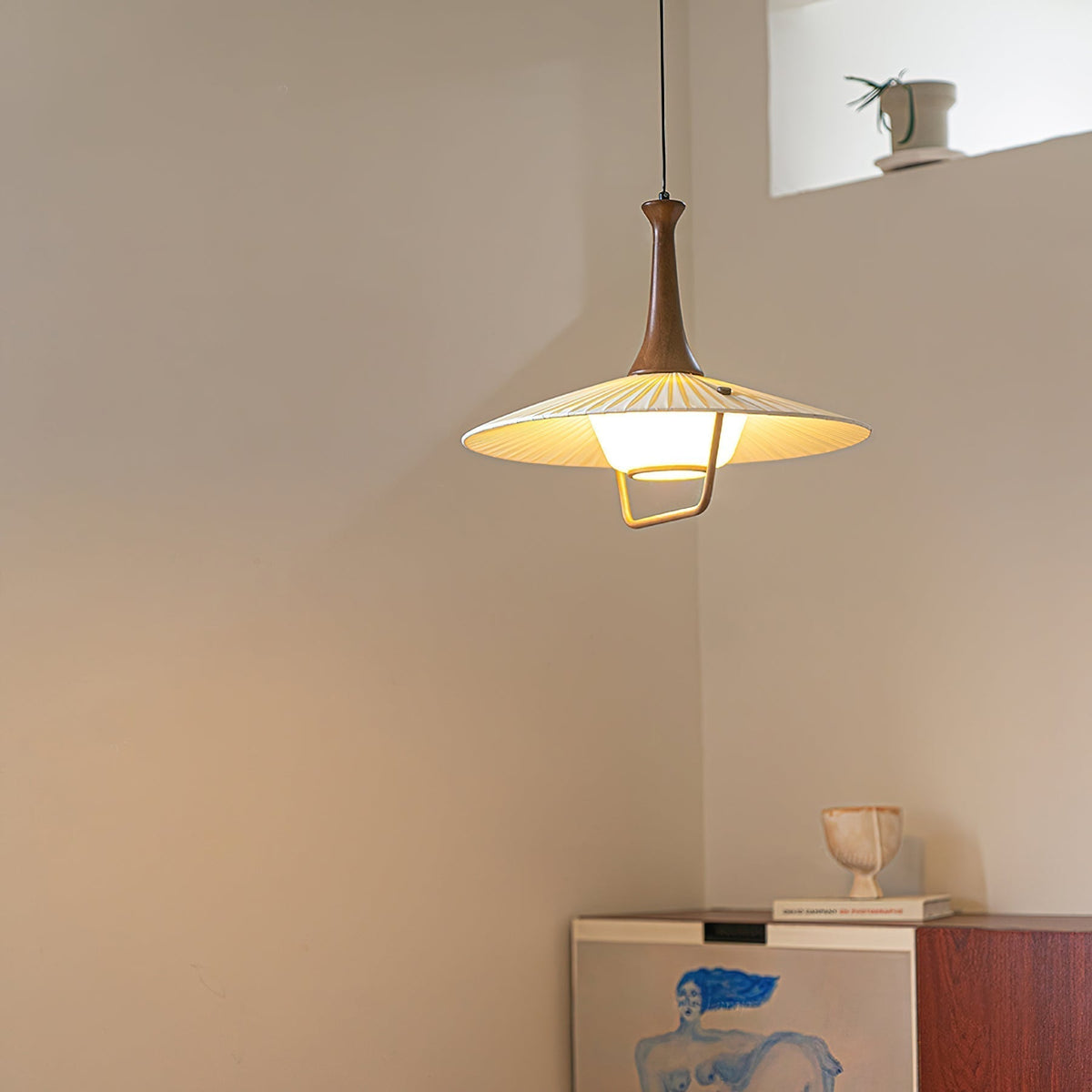 Mydorisra Traditionnel Classique Tissu Bois Pendentif Lampe - Neutralighting