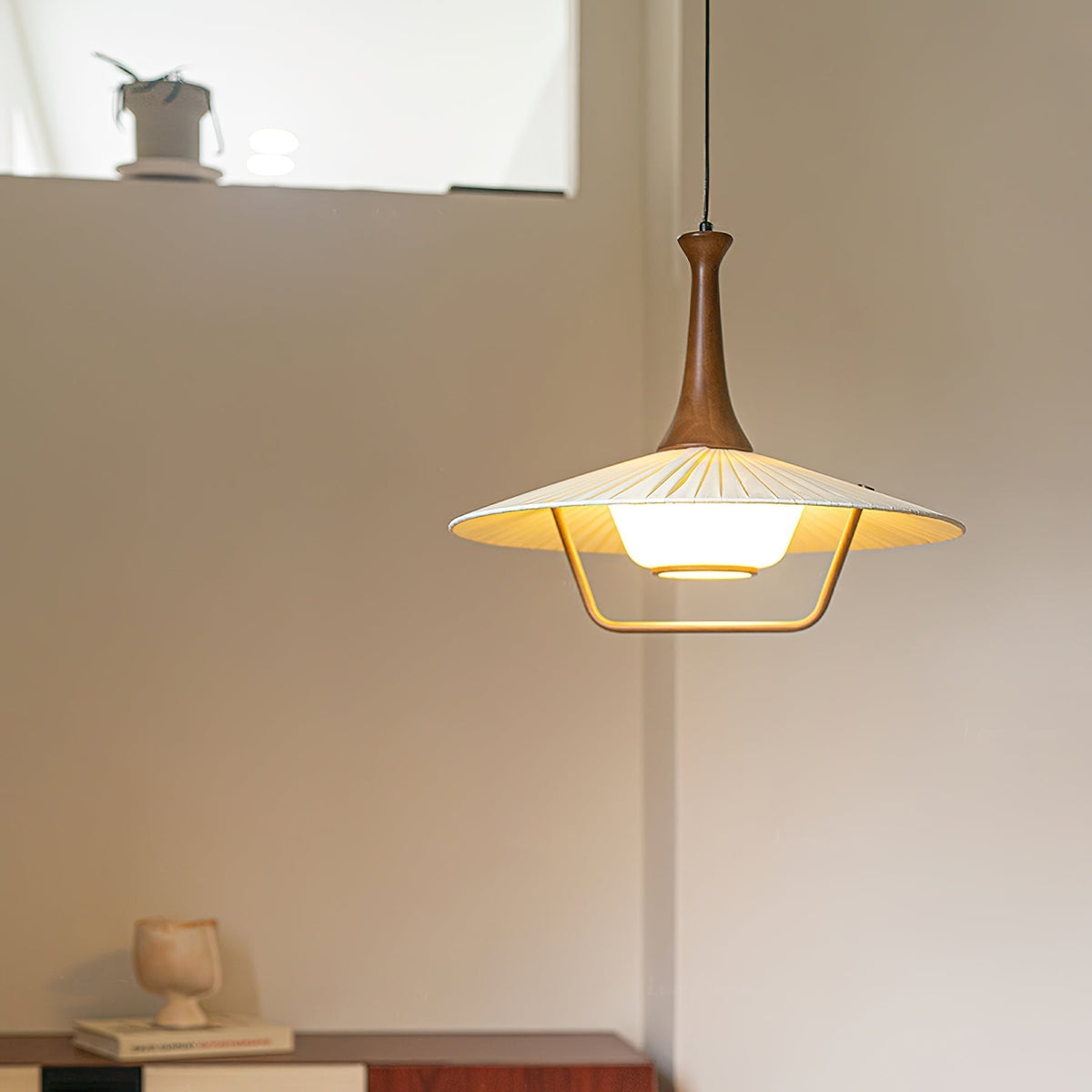 Mydorisra Traditionnel Classique Tissu Bois Pendentif Lampe - Neutralighting